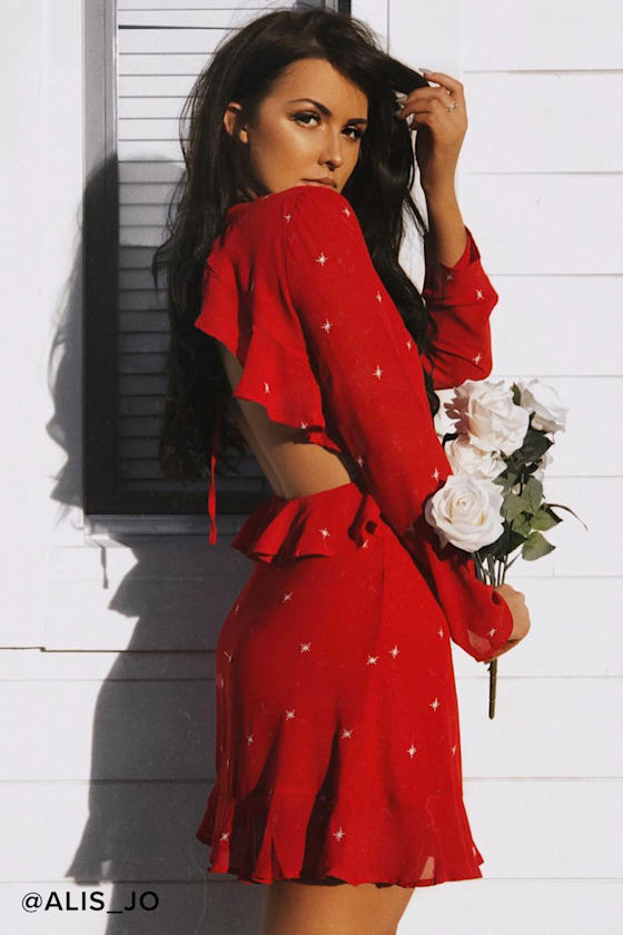 Counting Constellations Red Embroidered Backless Dress 5