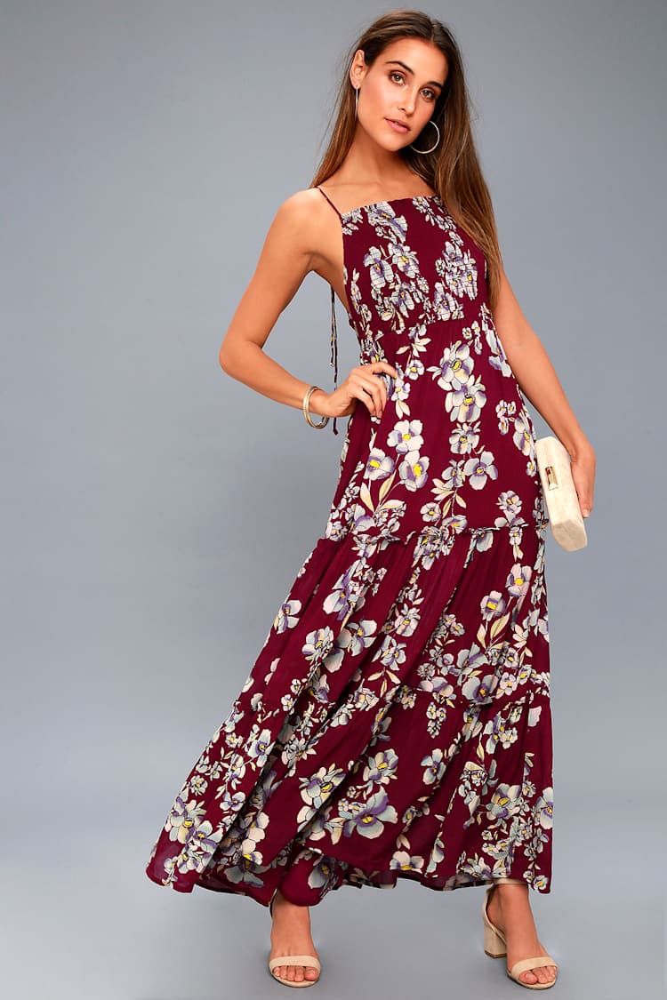 Free People Garden Party Dress - Burgundy Floral Print Dress - Lulus