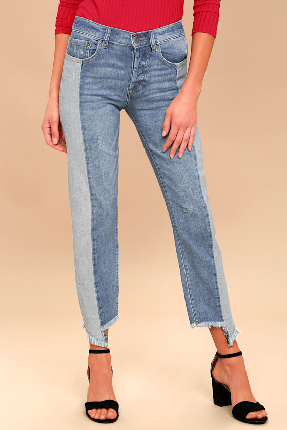 Pretty Fly Light Wash Two-Tone Distressed Jeans 2