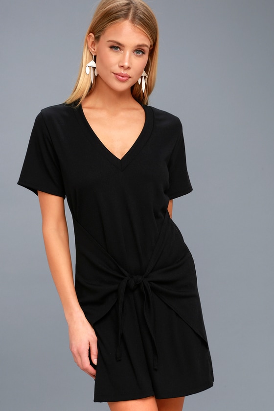 Cute Black Dress - Ribbed Knit Dress - Shirt Dress - Lulus