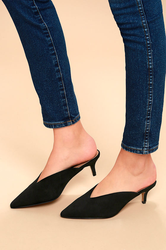 ladies black suede mules