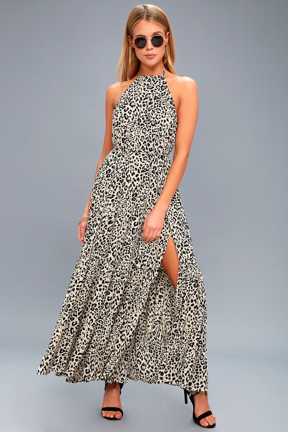 KIVARI Roma - Beige Leopard Print Dress - Halter Maxi Dress - Lulus
