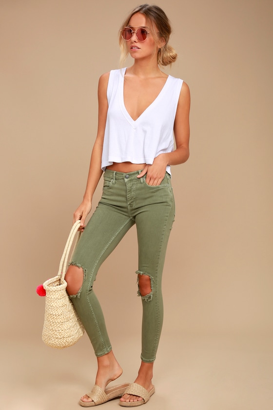 olive green distressed jeans