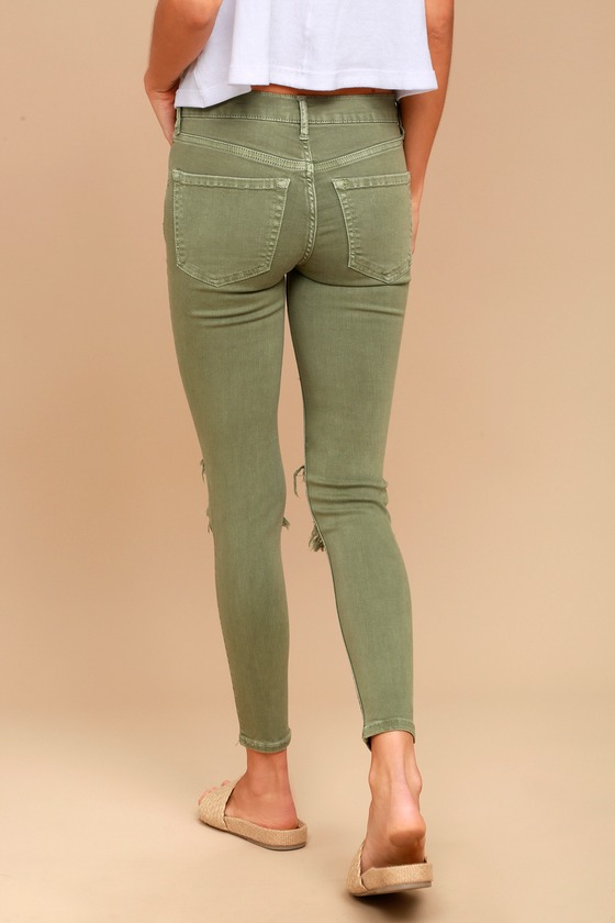 olive green distressed jeans