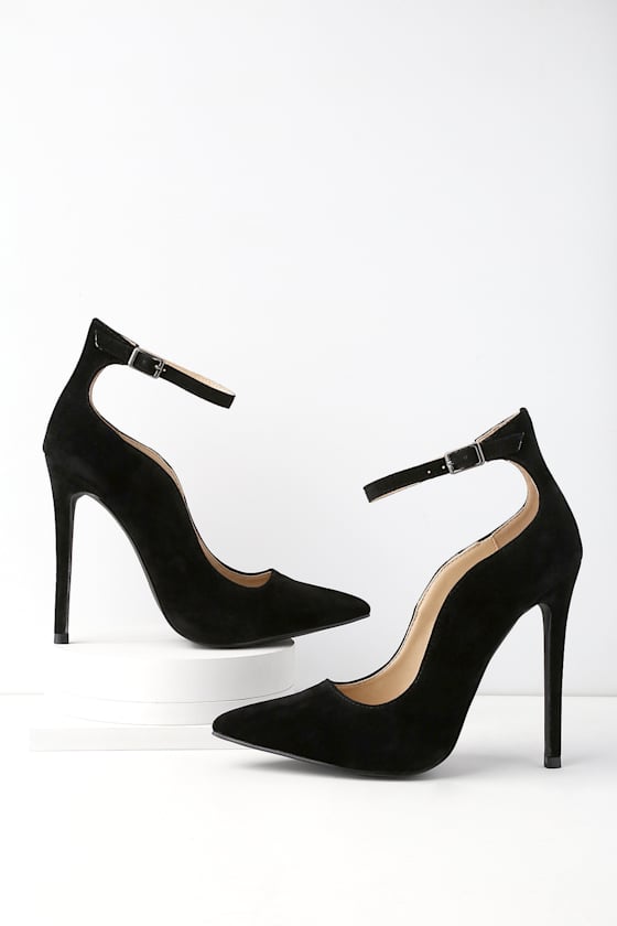 Porter Black Suede Ankle Strap Pumps 1