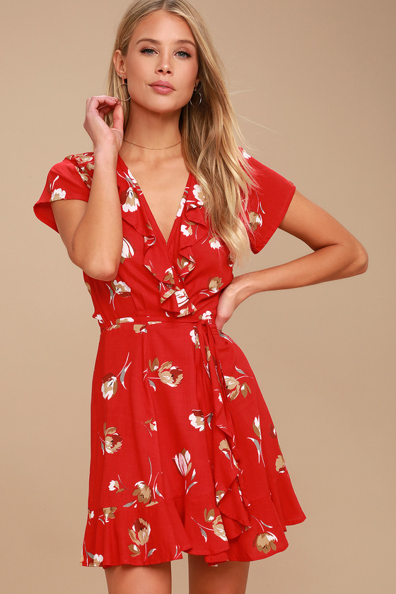 red floral button up dress