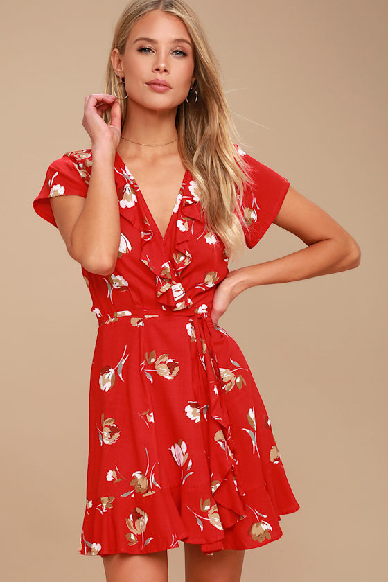 Romance Red Floral Print Wrap Dress 1