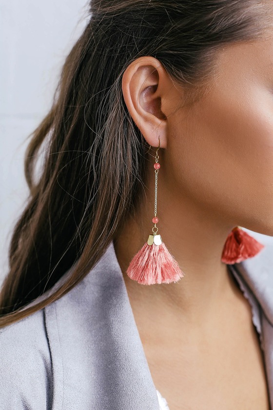 Charismatic Way Gold and Mauve Tassel Earrings