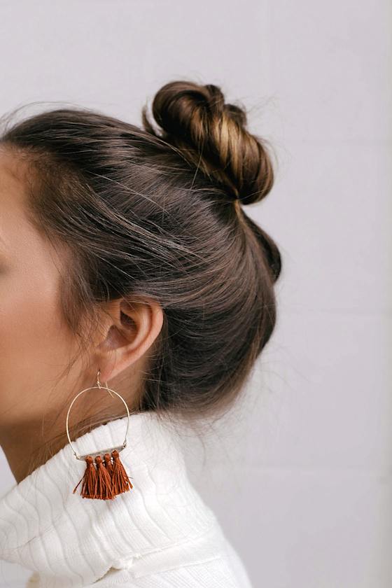 Favorite Charm Gold and Rust Red Tassel Earrings 5