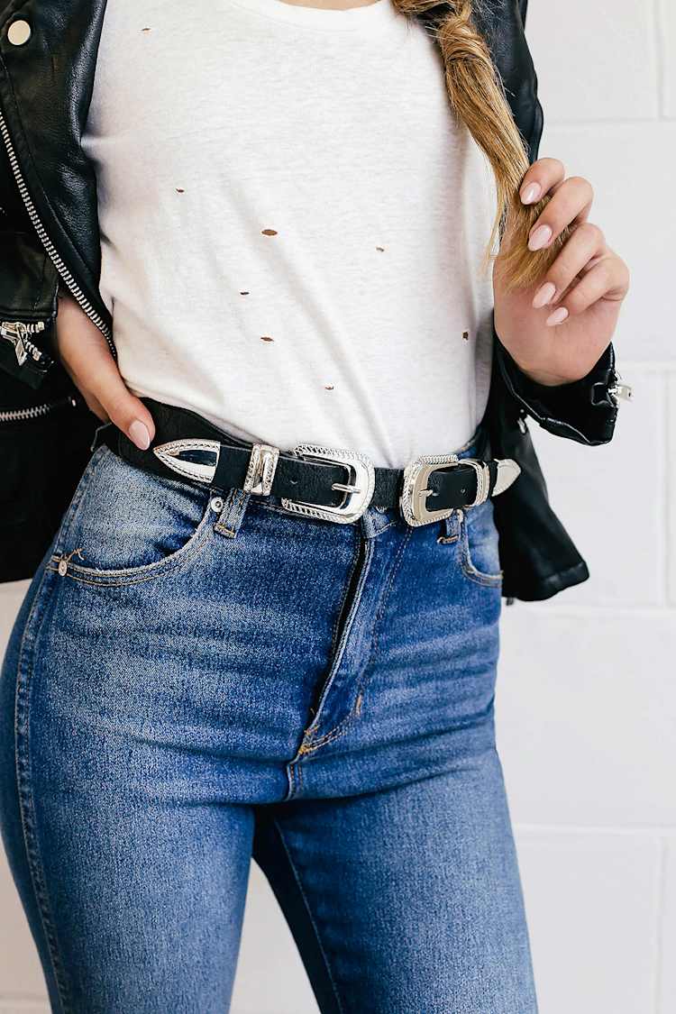 Cool Double Buckle Belt - Elastic Belt - Black and Silver  display picture 1