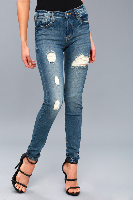 Cute Medium Wash Jeans - Distressed Skinny Jeans - Lulus