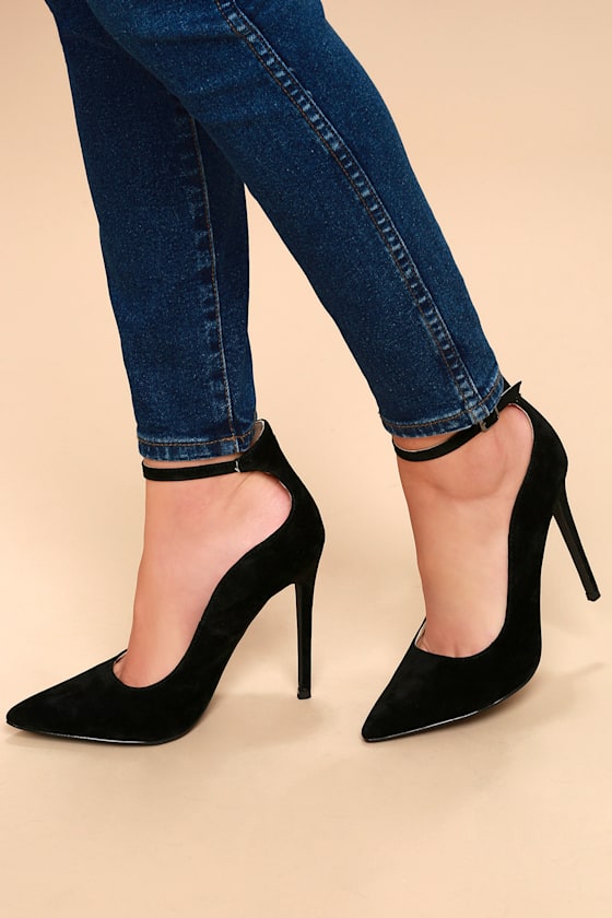 Porter Black Suede Ankle Strap Pumps 2