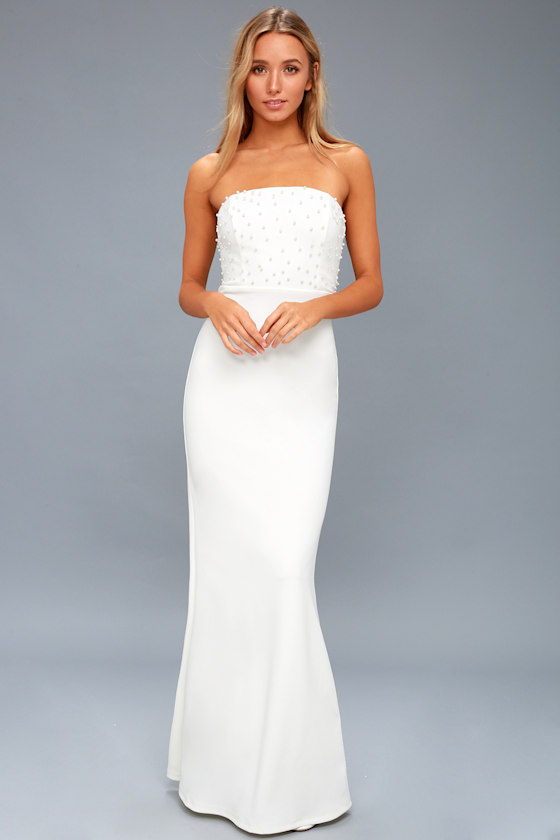 Blair White Pearl Strapless Maxi Dress 1