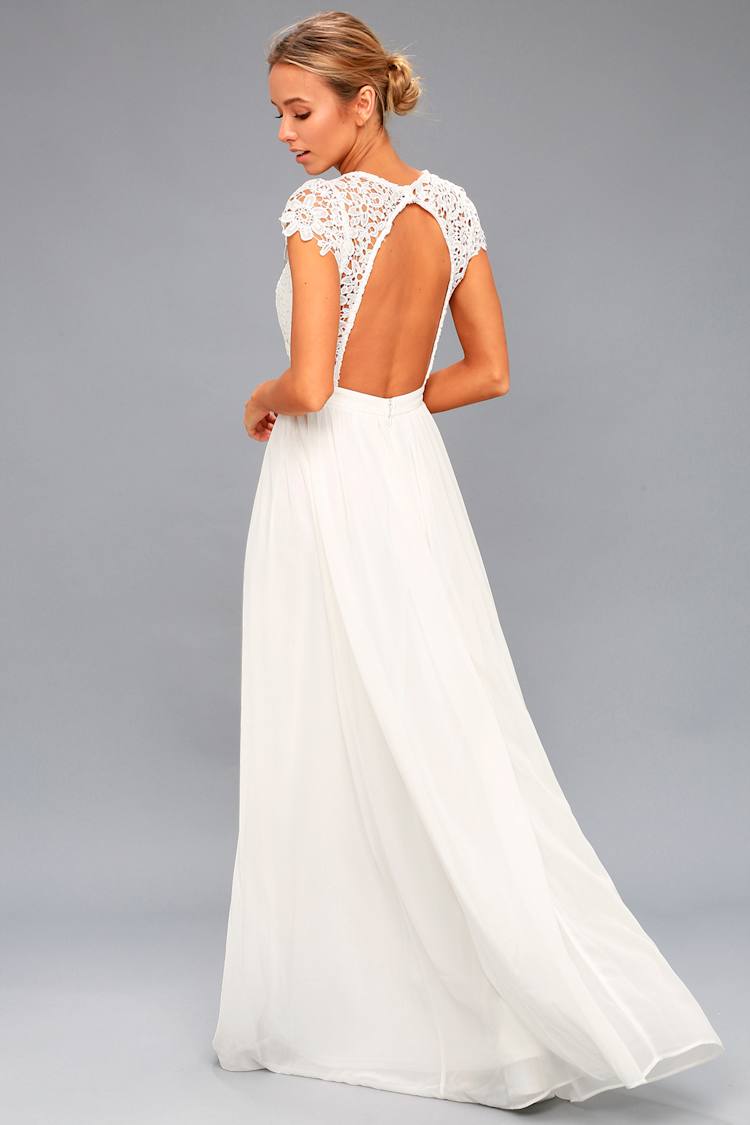 chinese dress ladies Sexy See Through Sheer Lace Maxi Dress Floral Lace Patchwork Backless  Bodycon Long Dresses Beach Vacation Party Wear (Floral High Slit White, S)  at Amazon Women's Clothing store main image 1