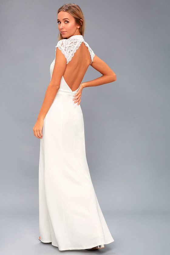 Leandra White Lace Backless Maxi Dress 3