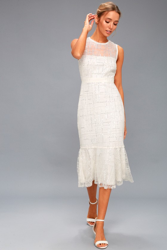 white sequin dress midi