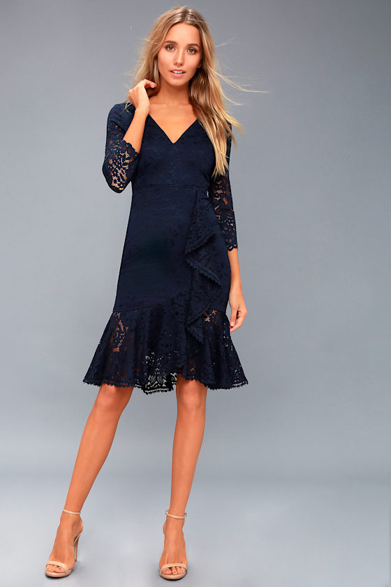 Make Time For Me Navy Blue Lace Midi Dress 1