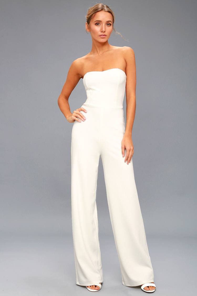 STRAPLESS JUMPSUIT - White