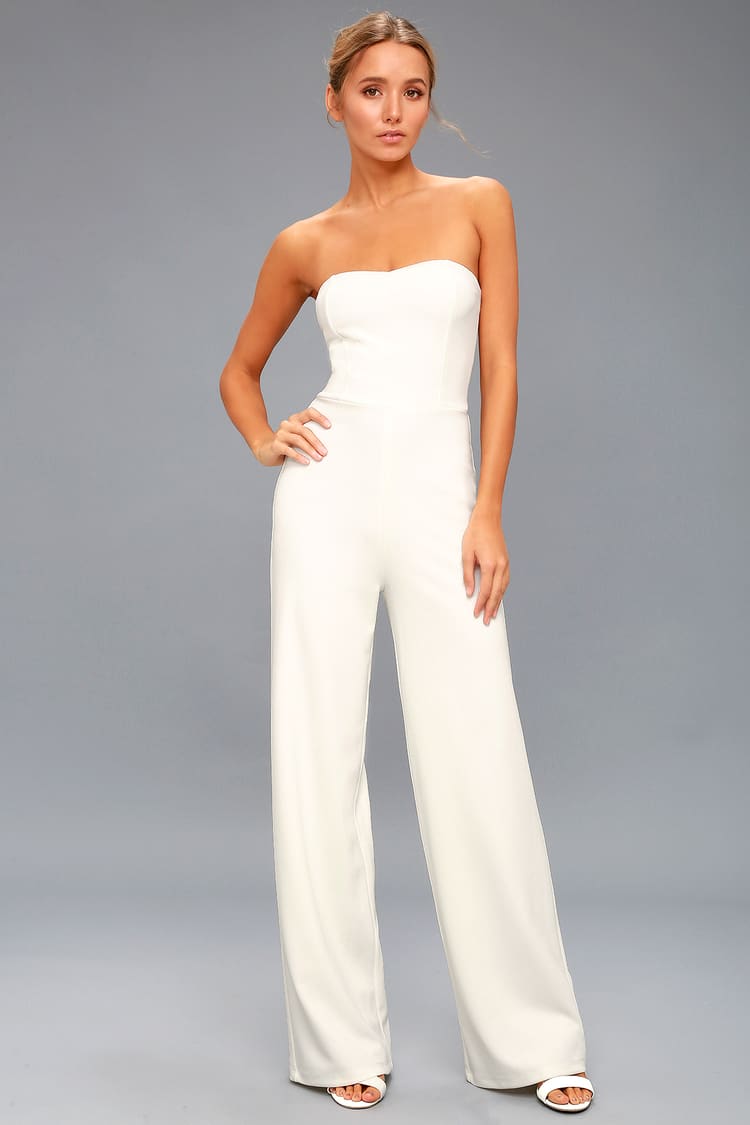 Edith White Strapless Jumpsuit