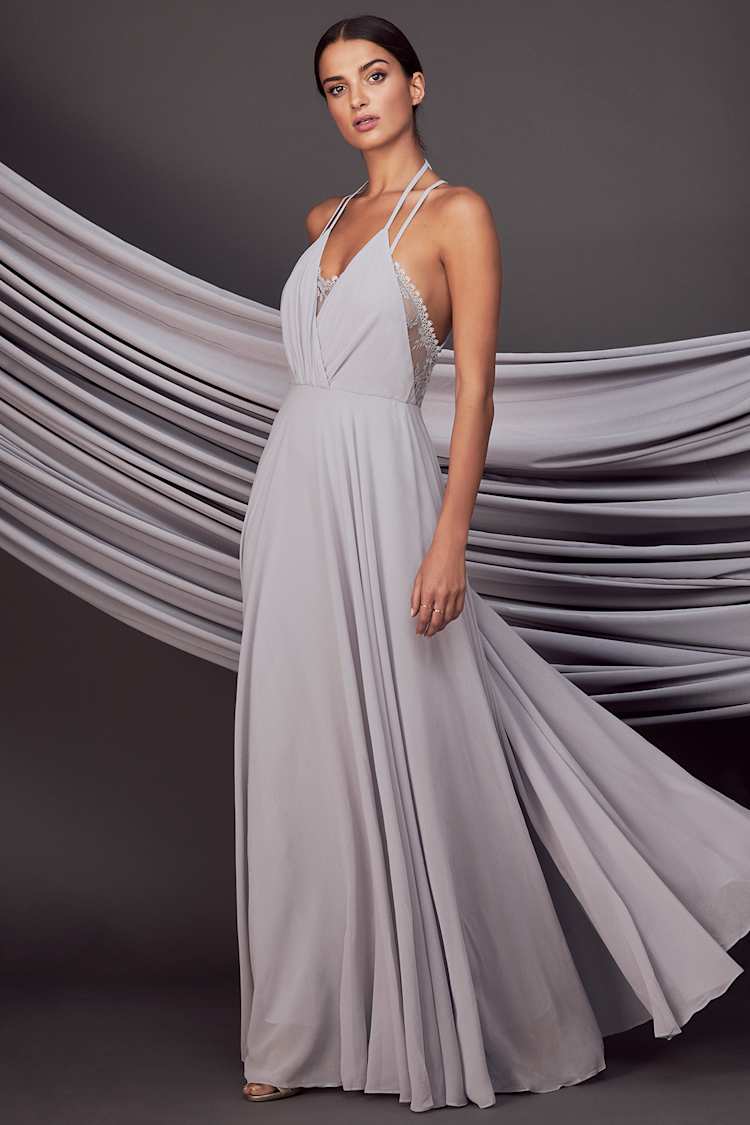 lulus grey lace dress Elegant Light Grey Maxi Dress - Lace Dress - Halter Maxi Dress