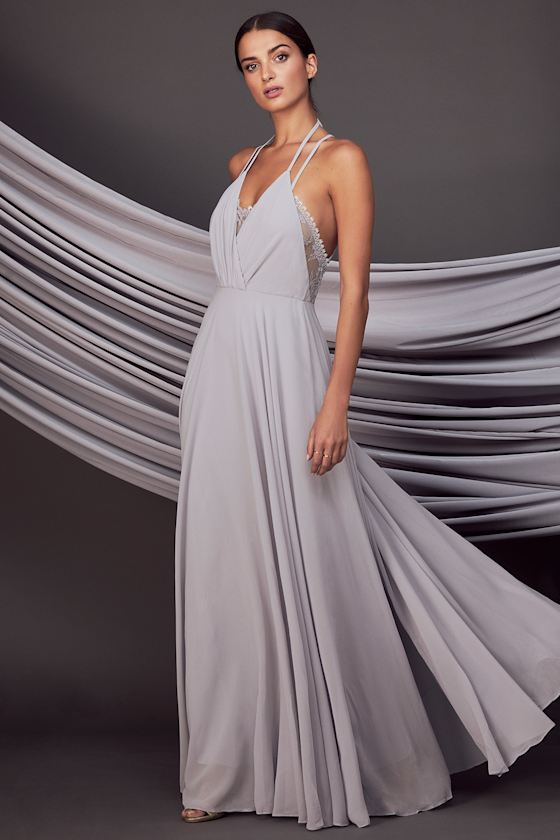 loveable gold lace maxi dress in grey Lace-Up Mermaid Long Gold Prom Dress with Sequins Silver / 10 main image 0