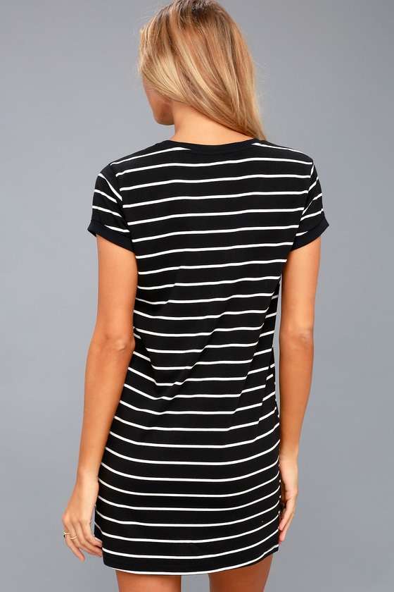 black and white striped shirt dress