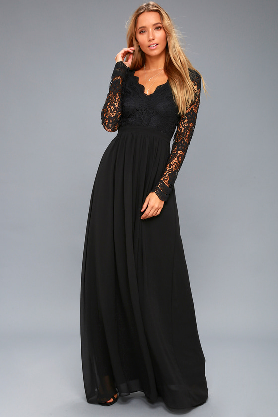 Black Dress - Maxi Dress - Lace Dress 