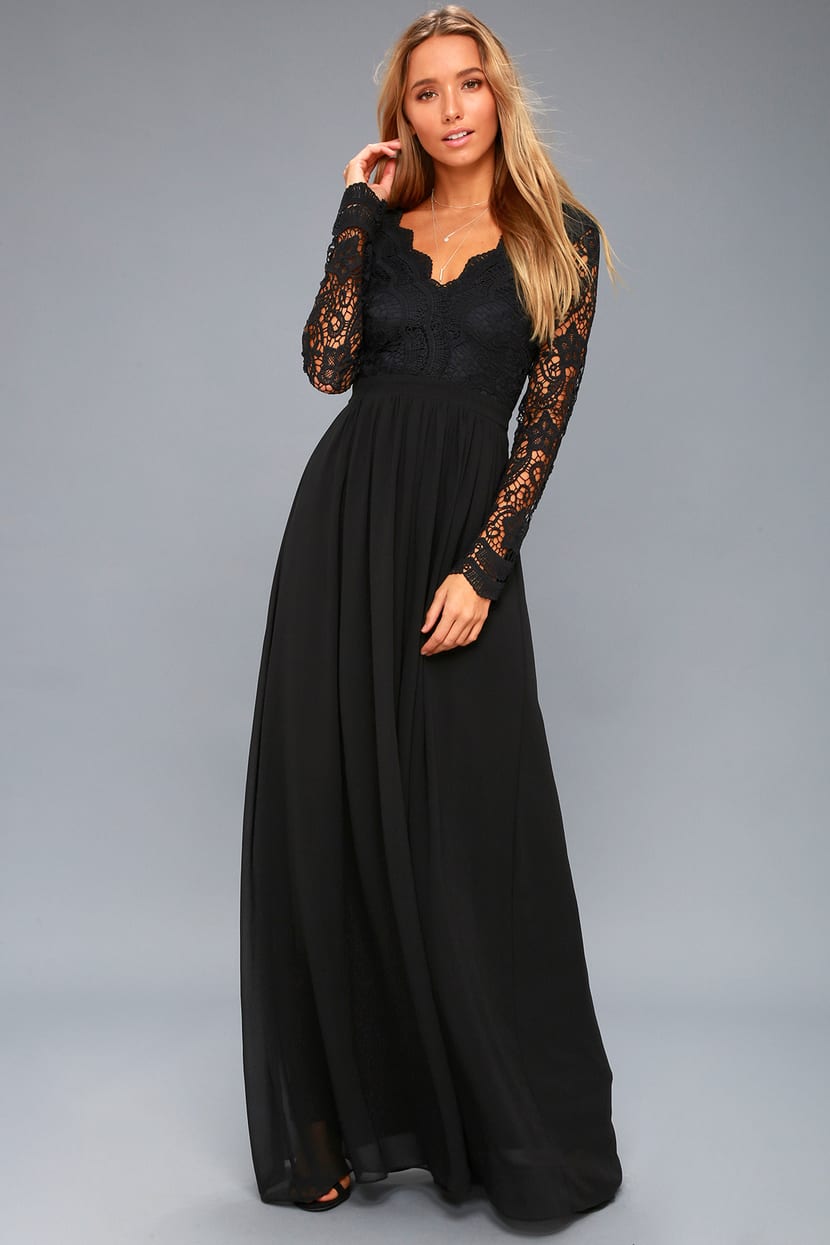 black maxi dress with sleeves
