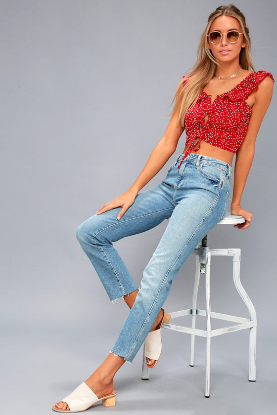 Cute Red Polka Dot Top - Crop Top - Drawstring Top - Lulus