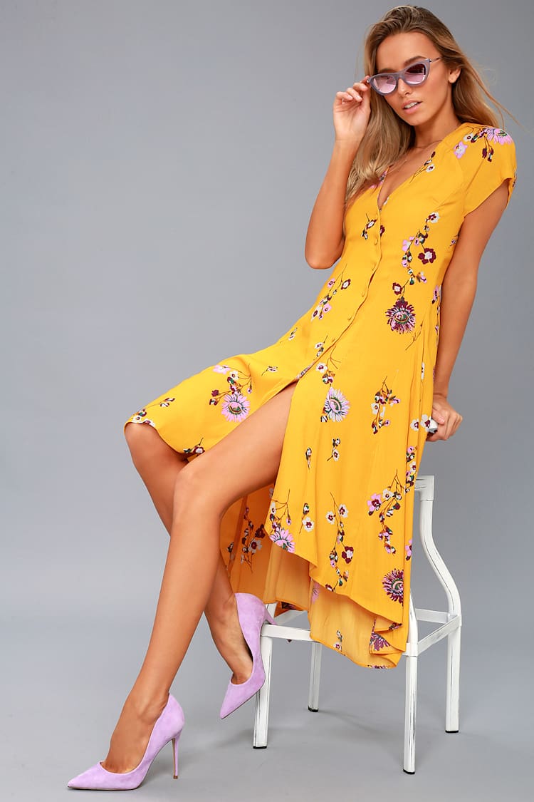 Free People Lost in You Dress - Yellow Midi Dress - Lulus