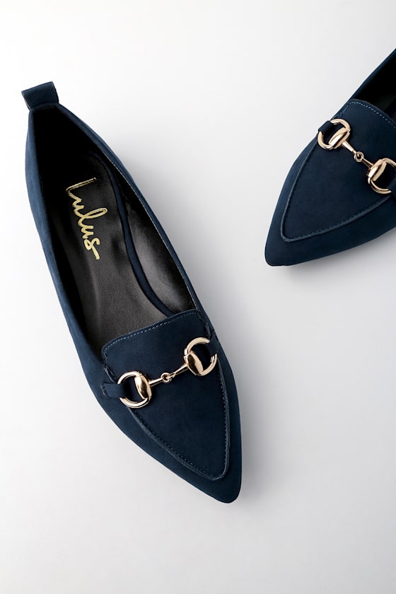 Classic Navy Loafers Vegan Suede Loafers Lulus