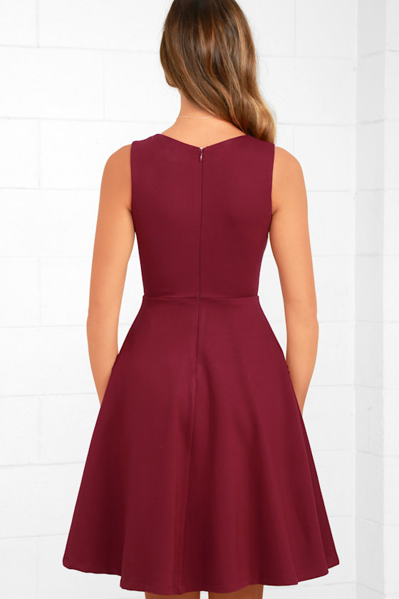 Wine Red Dress Midi Dress Skater Dress Sleeveless Dress 59.00