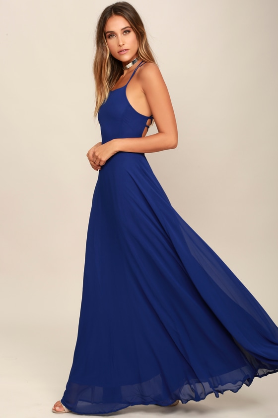 Chic Royal Blue Dress - Lace-Up Dress - Backless Maxi Dress