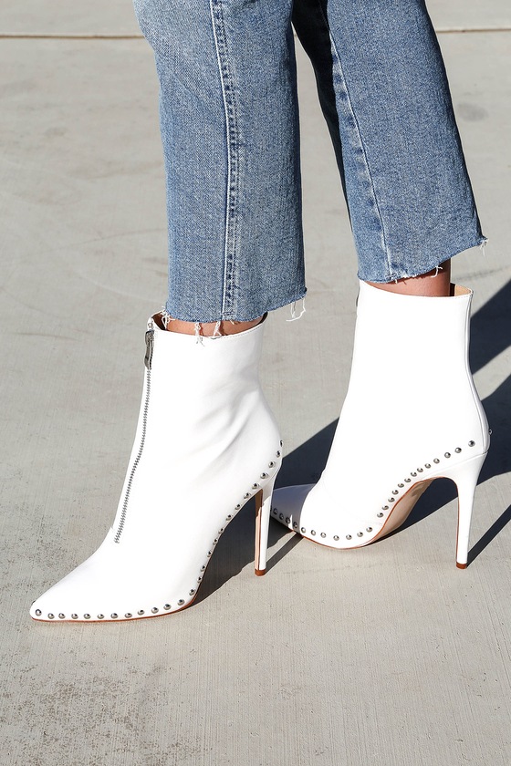 white bootie heels