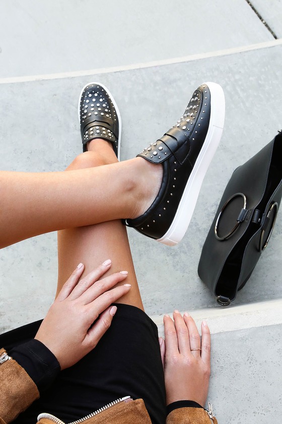 black studded slip ons