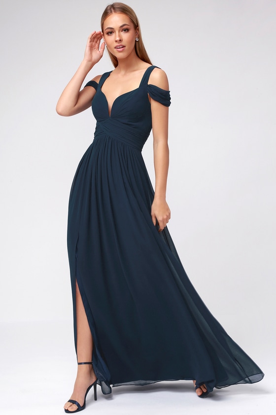 Navy Blue Maxi Dress - Cocktail Dress - Bridesmaid Dress