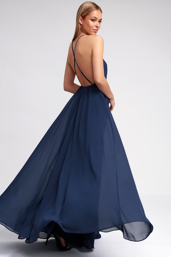 Beautiful Navy Blue Dress - Maxi Dress - Backless Maxi Dress