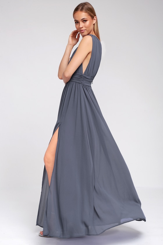 Denim Blue Gown - Maxi Dress - Sleeveless Maxi Dress - $84.00