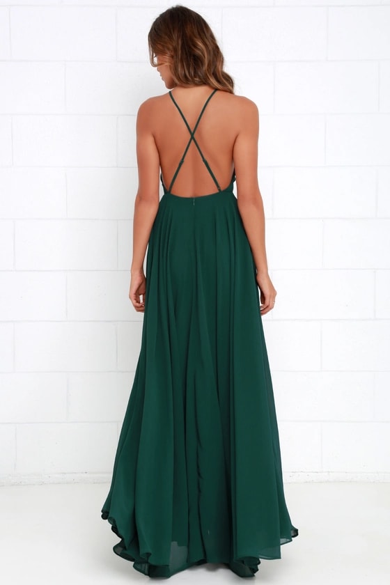 Beautiful Dark Green Dress Maxi Dress Backless Maxi Dress