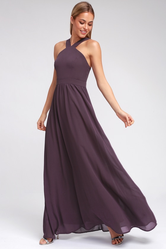 Beautiful Dusty Purple Dress - Maxi Dress - Halter Dress