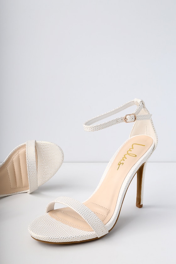 Loveliness White Lizard Ankle Strap Heels 6