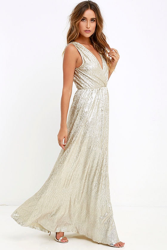 All that Shimmers is Gold Light Gold Maxi Dress