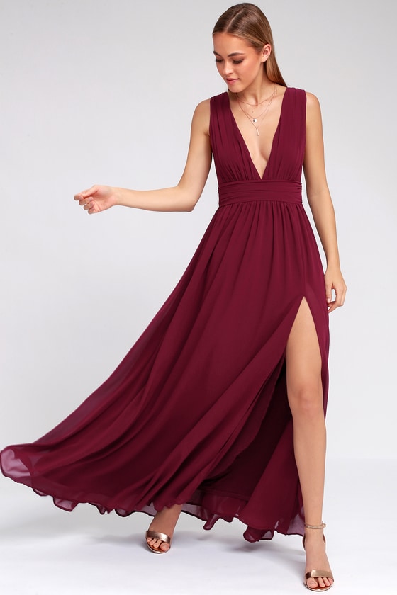 and maroon dress