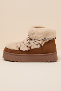 Polliana Tan Faux Fur Flatform Booties 1