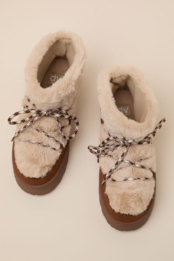 Polliana Tan Faux Fur Flatform Booties 2