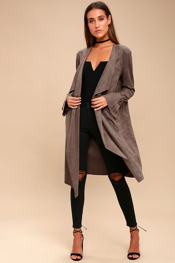 Chic Charcoal Grey Jacket Oversized Vegan Suede Jacket Lulus