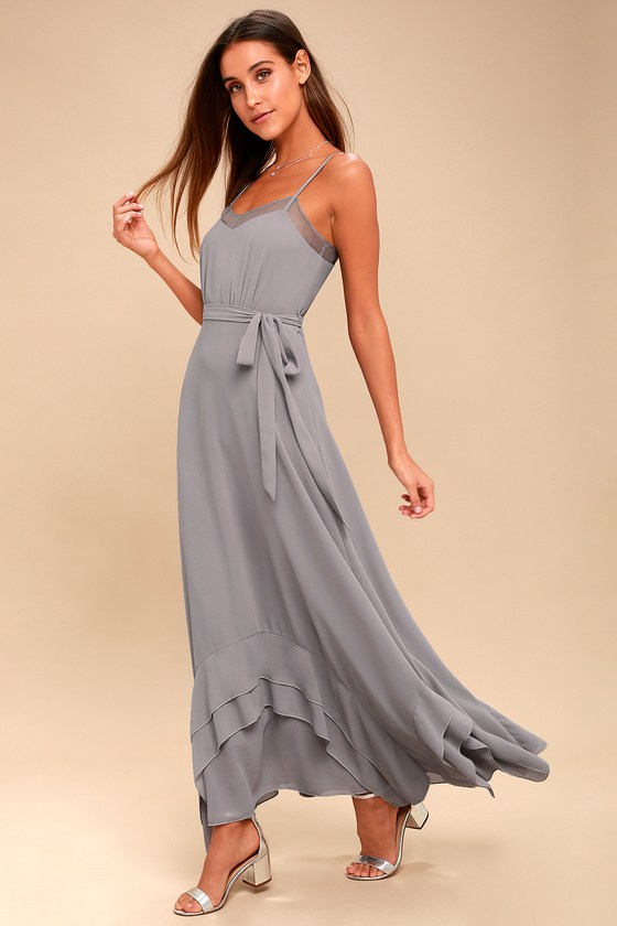 Elegant Grey Maxi Dress - Ruffled Grey Maxi Dress - Lulus