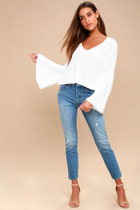 Damsel White Bell Sleeve Knit Sweater 2