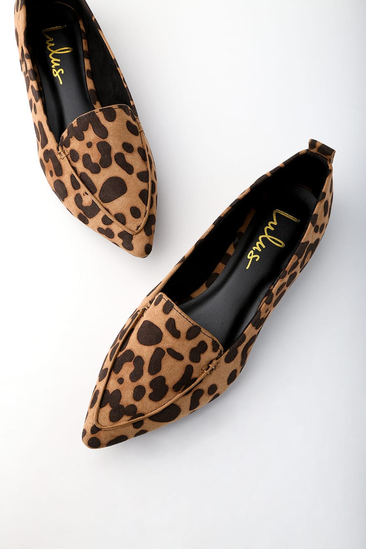 Cute Leopard Loafers Vegan Suede Loafers Pointed Loafers - Lulus