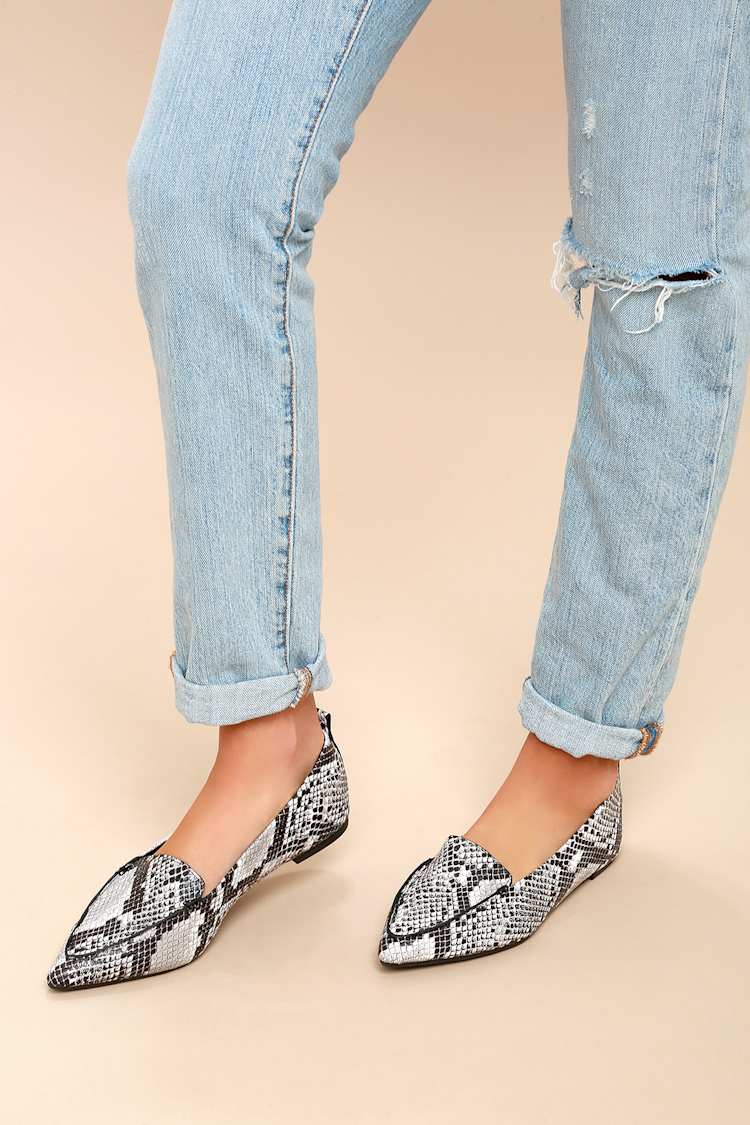 Snake Print Loafers - Loafer Flats - Pointed Patent Loafers  display picture 1